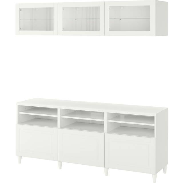 BESTÅ tv-förvaring kombination/glasdörrar, vit/Smeviken/Kabbarp vit klarglas, 180x42x192 cm