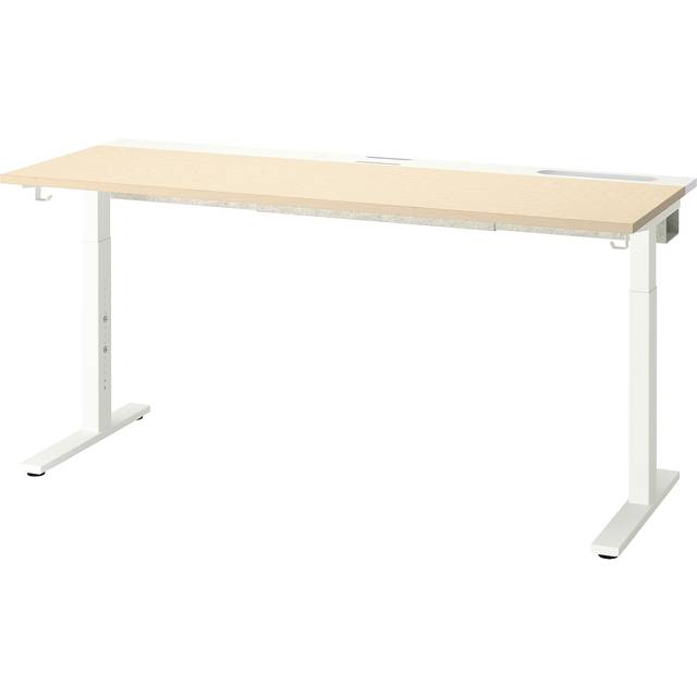 MITTZON skrivbord, björkfaner/vit, 160x60 cm