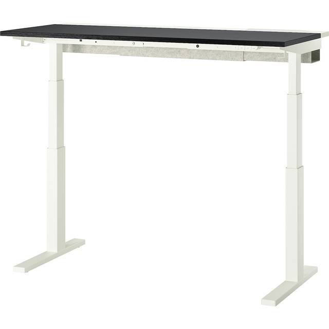 MITTZON skrivbord sitt/stå, elektrisk svartbetsad askfaner/vit, 140x60 cm