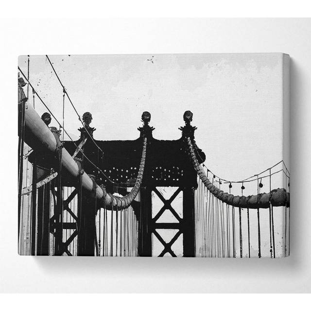 Brooklyn Bridge Close-Up B N W - Wrapped Canvas Art Prints - Multicolour (81cm H x 121.9cm W x 10cm D)