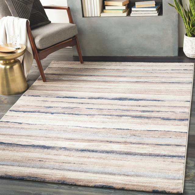 Striped Grey/Beige Rug - Blue;Grey;Cream (Rectangle 140 x 200cm)