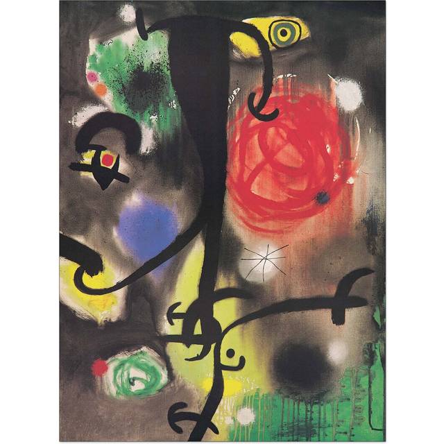 'Woman and Birds at Night' by Mirò Art Print (60cm H X 44cm W)