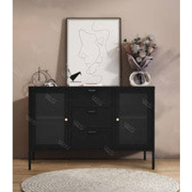 17 Stories Niccolino Metal & Glass Long Sideboard or TV Cabinet - Sleek Modern Deco Design Black 70cm H X 105cm W X 35cm D
