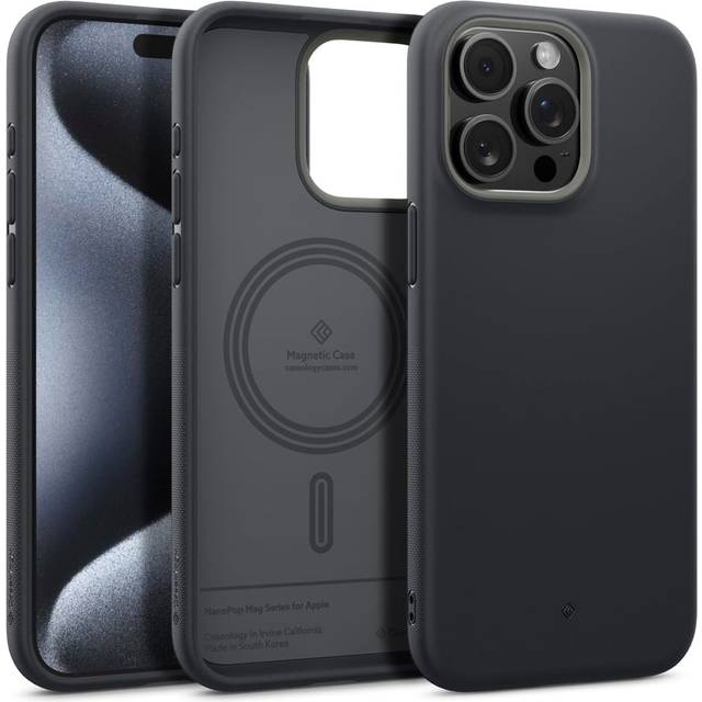 Caseology Nano Pop Mag för iPhone 15 Pro Skal [Magnetisk] [Militärklassat Fallskydd] med Sidogreppsmönster iPhone 15 Pro Case - Black Sesame