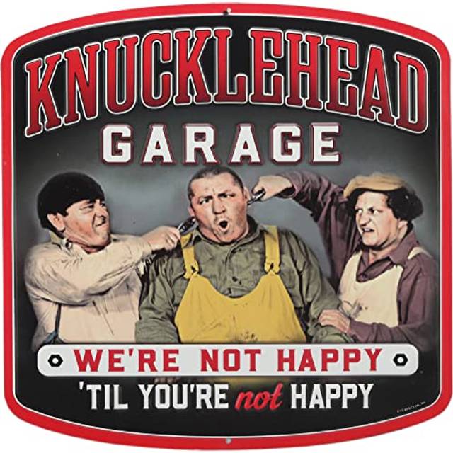 The Three Stooges Knucklehead Garage Embossed Metal Sign - Vintage Three Stooges Sign for Garage or Man Cave
