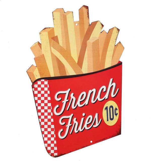French Fries Embossed Metal Sign - Vintage Diner French Fries Sign for