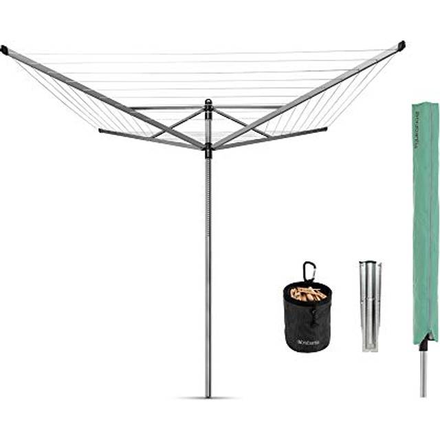 Brabantia - Lift-O-Matic - 50M of Clothes Line - Adjustable in Height - UV-Resistant & Non-Slip Lining - Umbrella System - with Ground Spike 45 mm &