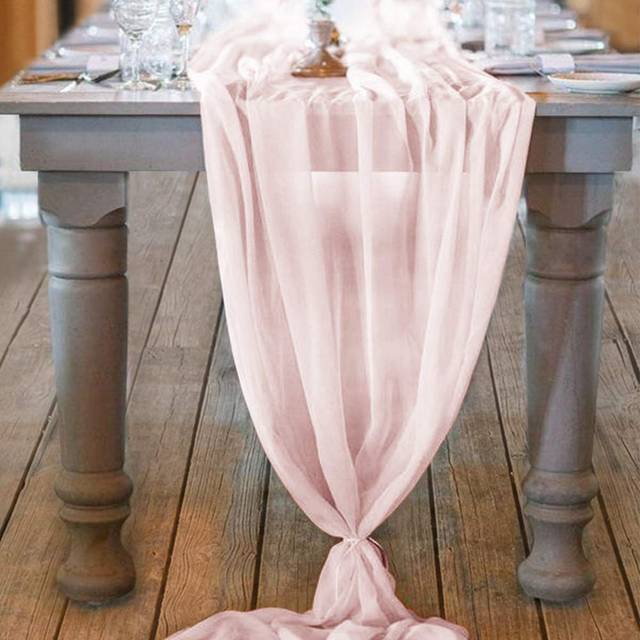Socomi 10ft Blushing Pink Chiffon Table Runner 29x120 Inches Wedding Runner Sheer Thanksgiving Christmas Bridal Shower Decoratio