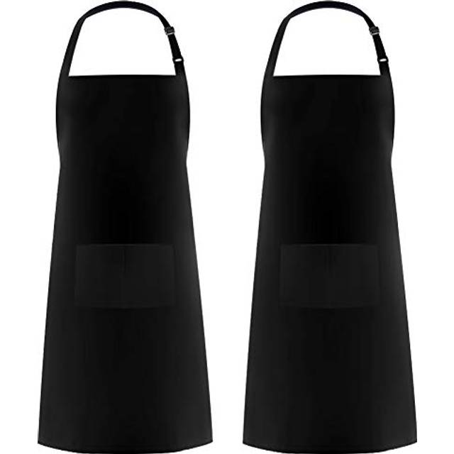 Syntus 2 Pack 100% Cotton Adjustable Bib Apron with 2 Pockets Cooking Kitchen Aprons for Women Men Chef  Black