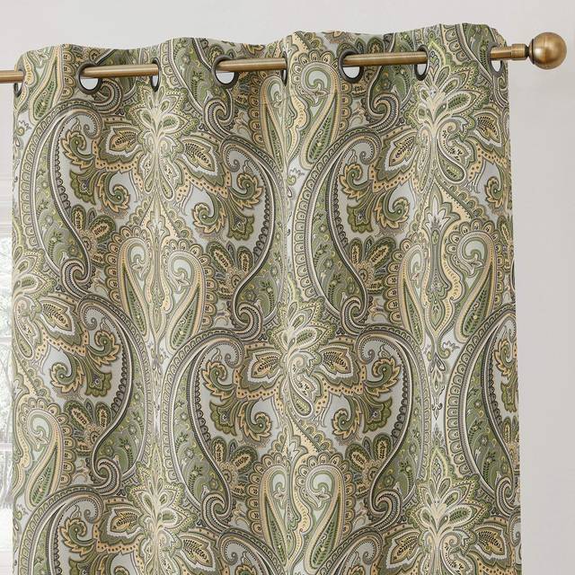 "HLC.ME Paris Paisley Damask Thermal Blackout Grommet Window Curtain Panels - Pair - 84"" inch Long (Sage Green)"
