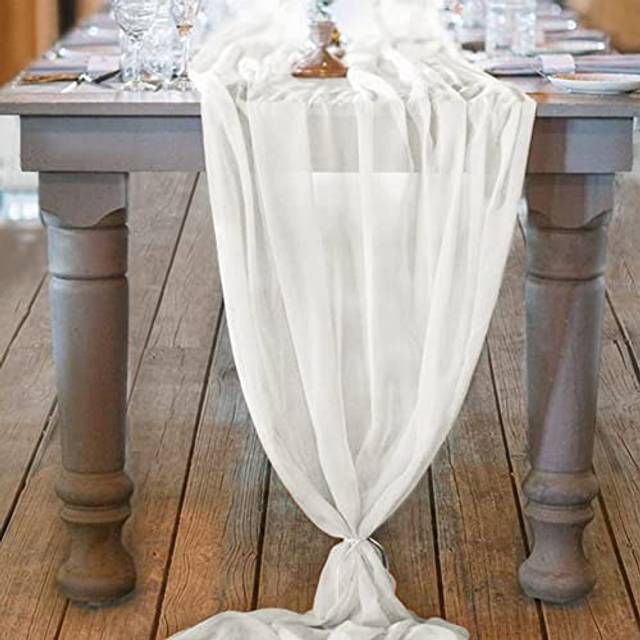 Socomi 10ft Ivory Chiffon Table Runner 29x120 Inches Wedding Runner Sh