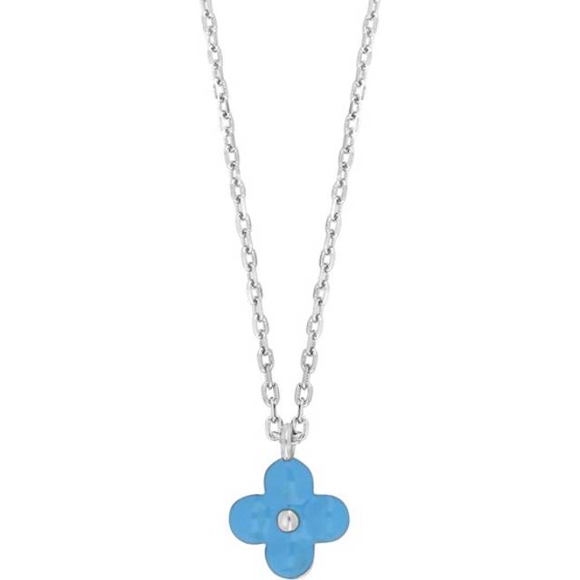 Noa Kids Rhod. silver halsband blomma m/blå emalj