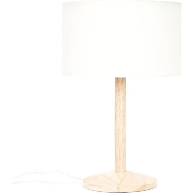 Minisun - Triston Single Stem Natural Light Wood Table Lamp with White Drum Shade