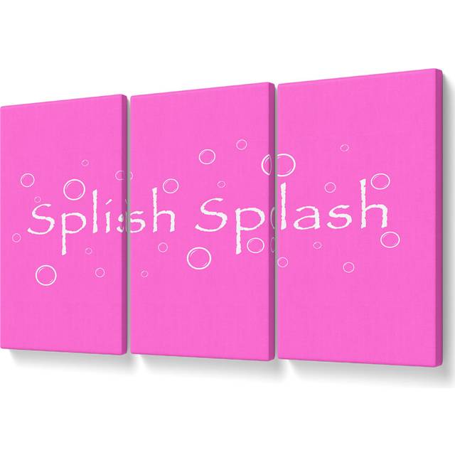 Bathroom Quote Splish Splash Bathroom Vivid Pink - 3 Piece Wrapped Canvas Graphic Art (50.8cm H x 106.6cm W)