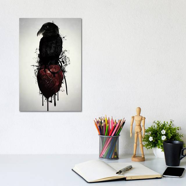 Raven and Heart Grenade by Nicklas Gustafsson - Wrapped Canvas Painting (20.32 cm H x 30.48 cm W)