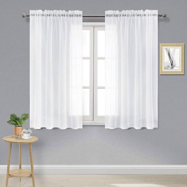 DWCN White Sheer Curtains Semi Transparent Voile Rod Pocket Curtains for Bedroom and Living Room  52 x 45 inches Long  Set of 2 Panels