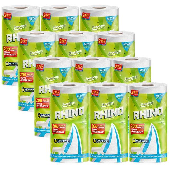 12 Jumbo Rolls of Freedom Rhino Super Strong Kitchen Towels