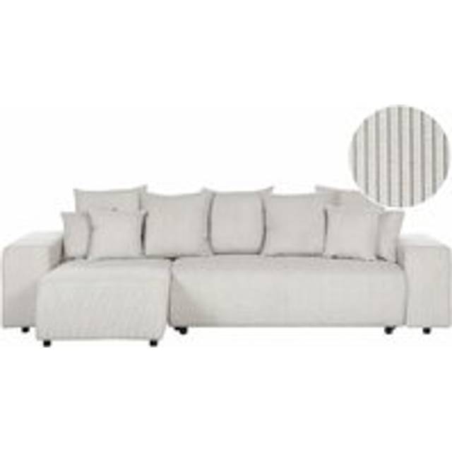 Beliani Right Hand Jumbo Cord Corner Sofa Bed With Storage Light Beige Luspa, Brown