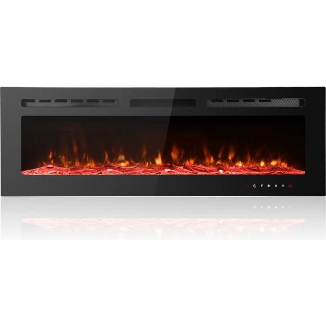 Carwyn Recessed Wall Mounted Electric Fire with Crystal and Log Set - Powder coated (43cm H x 127cm W x 10cm D)