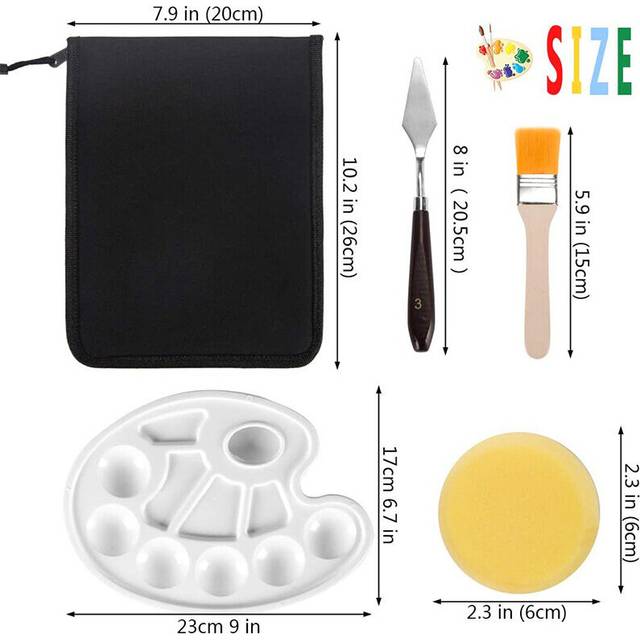 16 Pcs Paint Brushes Set 12 Sizes Painting Brush with Palette Knife, Sponge and Oil Tray for Acrylic, Watercolor