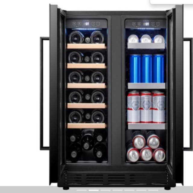 Wine cooler built-in, beer cooler built-in black, Cavin Arctic Collection 60 Duo, two temperature zones, 60 cm wine cooler, double doors, W: 59.5 x H: 82/87 x D: 57.5 cm