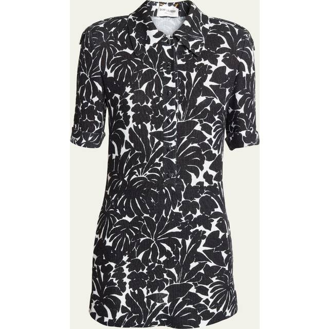 Palm Print Collared Mini Dress - JADE NOIR - 34 FR (2 US)