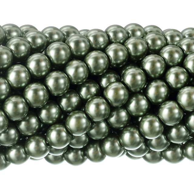 RUBYCA 200Pcs Czech Tiny Satin Luster Glass Pearl Round Beads DIY Jewelry Making 4mm Tarmac Green