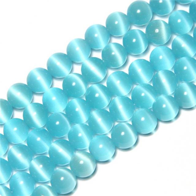 HAAMIIQII 35pcs 10mm Sky Blue Cat Eye Beads Round Loose Gemstone Beads