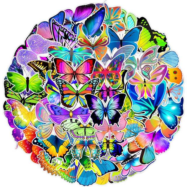 50PCS Butterfly Stickers Bright Colors Decals Vinyl for Scrapbooking Water Bottles Luggage Laptop Cup Suitcases Wall Bedroom, Waterproof Stickers