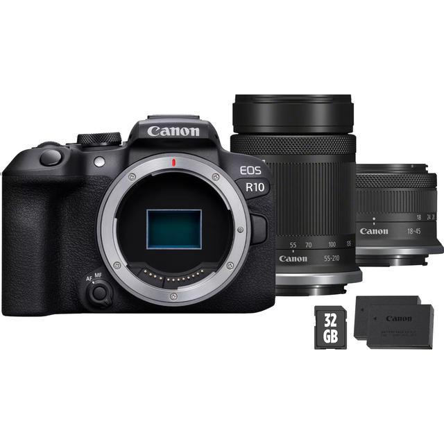 Canon EOS R10 Mirrorless Camera  + RF-S 55-210mm Lens + RF-S 18-45mm Lens + SD Card + Spare Battery (OSFA)