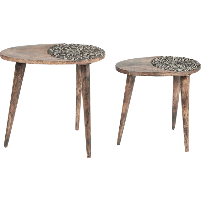 Beliani Set of 2 Side Tables KHETUA Mango Wood Brown