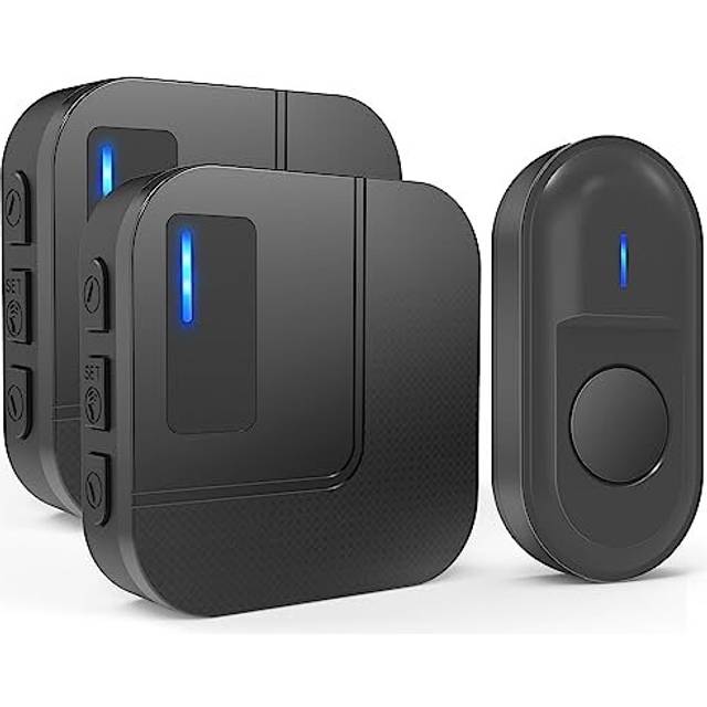 Wireless Doorbell with 2 Plug-in Receivers, IP55 Waterproof Cordless Door Bells Chime Kit Operating at 1,000 Feet Long Range with LED Flash, 55