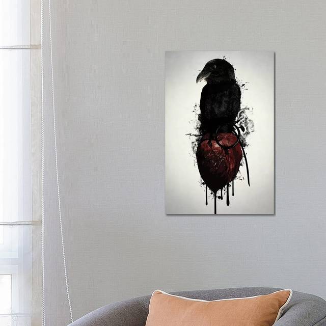 Raven and Heart Grenade by Nicklas Gustafsson - Wrapped Canvas Painting (66.04 cm H x 45.72 cm W x 1.91 cm D)