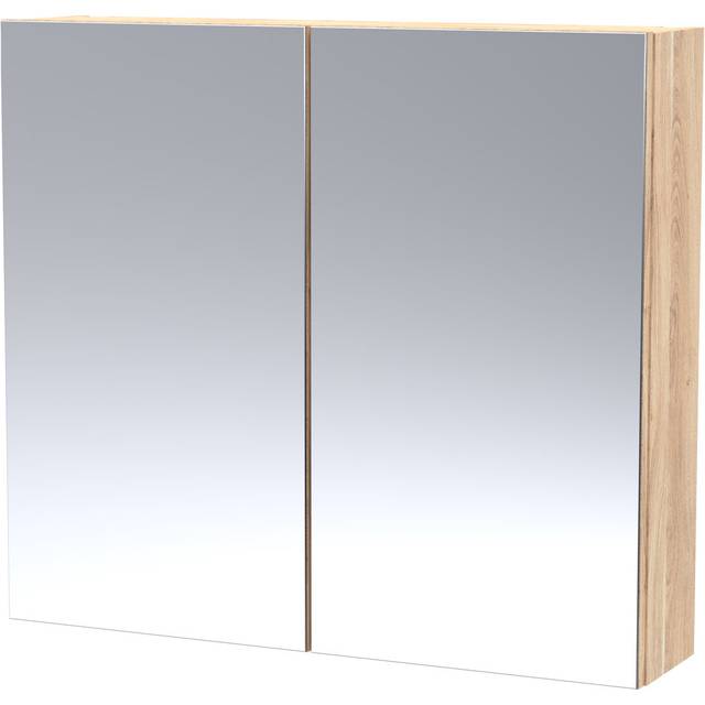 Hudson Reed - Fusion Mirrored Bathroom Cabinet (50/50) 800mm Wide - Bleached Oak