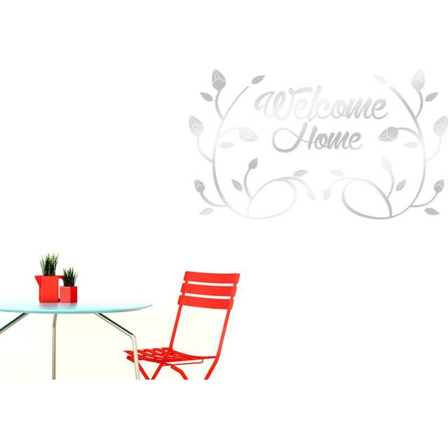 Welcome Home Flower And Vines Wall Sticker - Shiny Silver (Medium)