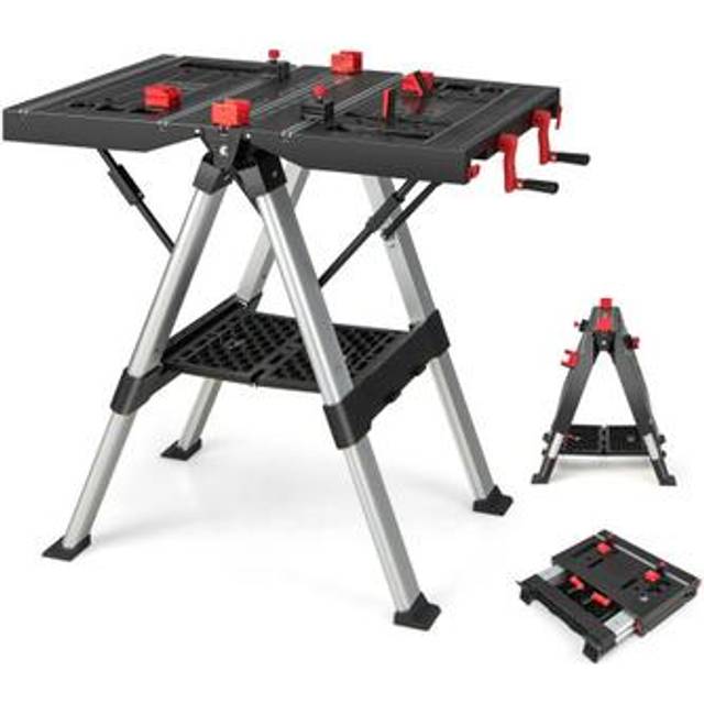 Costway 2 in 1 Red Height Adjustable Portable Workbench - Multi - 73 x 71 x 13cm