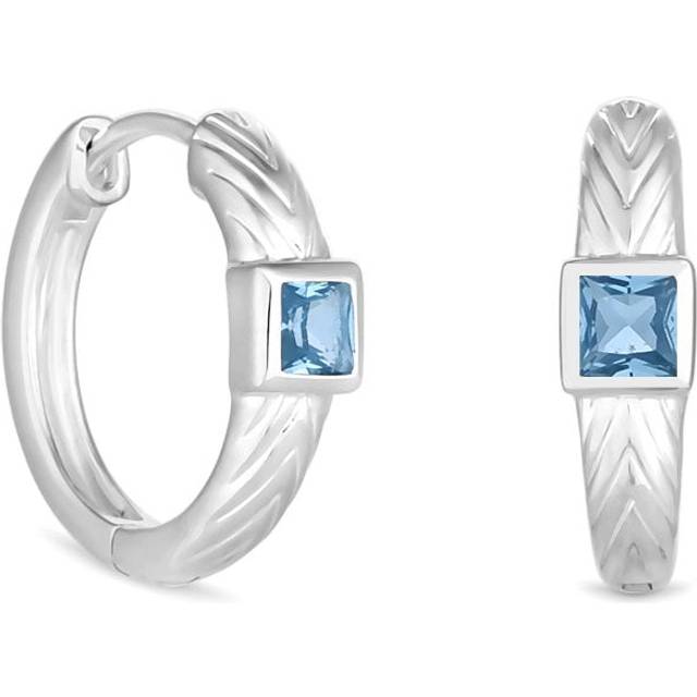 Simply Silver Sterling Silver 925 Blue Spinel Textured Huggie Earrings