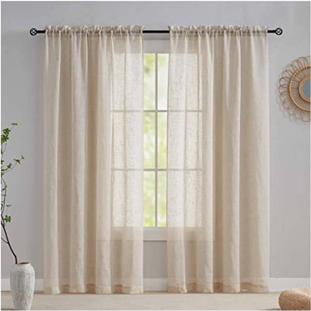 Linen Net Curtains 84 Drop Voile Curtain Panels Semi Transparent Window Treatment for Patio, 54 x 84 inch Drop, Set of 2