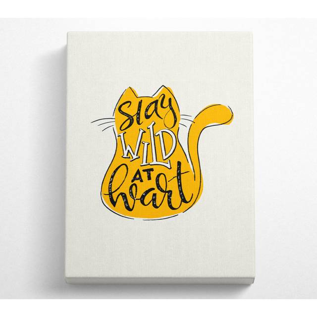 Stay Wild At Heart Cat Canvas Watercolour - Black;Orange (50.8cm H x 35.6cm W x 10cm D)