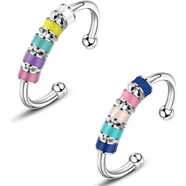 2Pcs Spinning Enamel Fidget Ring, Anxiety Relief Ring Adjustable Fidget Ring Roll Anti-anxiety Spinner Fidget Rotating Ring Stress Relief Rings Bead