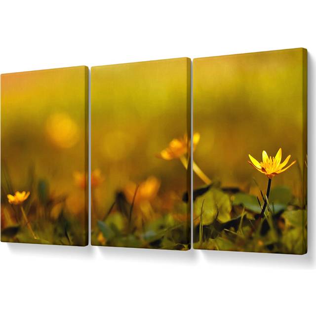 Yellow Flowers in the Golden Sun - 3 Piece Wrapped Canvas Graphic Art (142.2cm H x 304.8cm W)