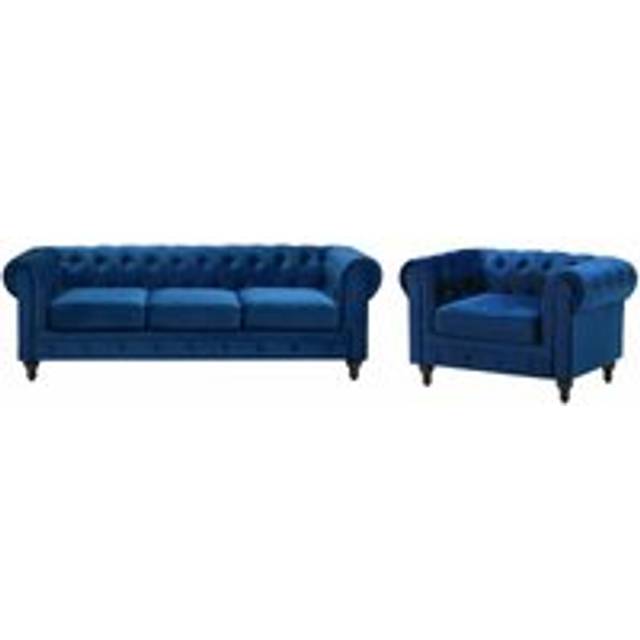Living Room Set CHESTERFIELD Velvet Navy Blue 4 Seater