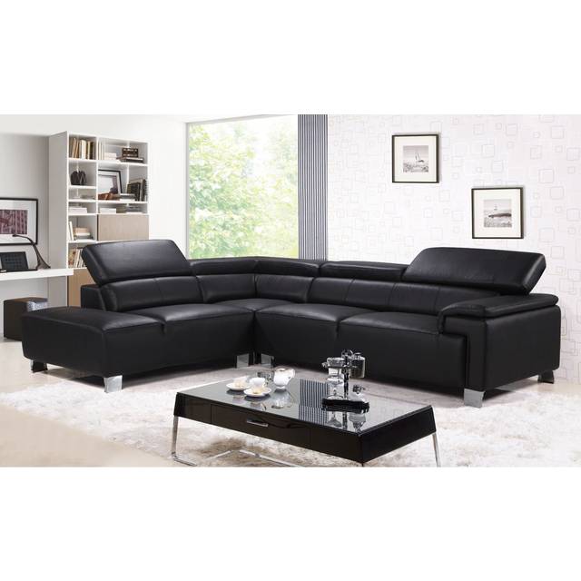 Ashauntae Leather Corner Sofa - Black (93cm H X 265cm W X 211cm D)
