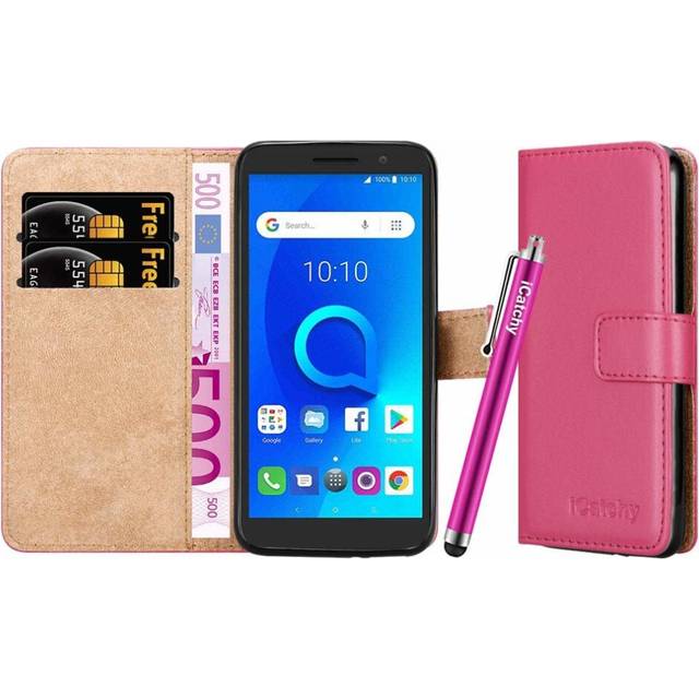 (Pink) For Alcatel 1 Wallet Book Leather Folio Case Cover