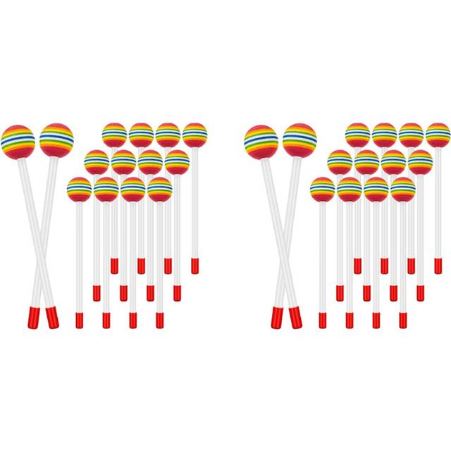 28 Pcs Lollipop Drum Mallet Sticks Round Rainbow Hammer Percussion Sticks Plastic Drumsticks for Kids Child Mallet