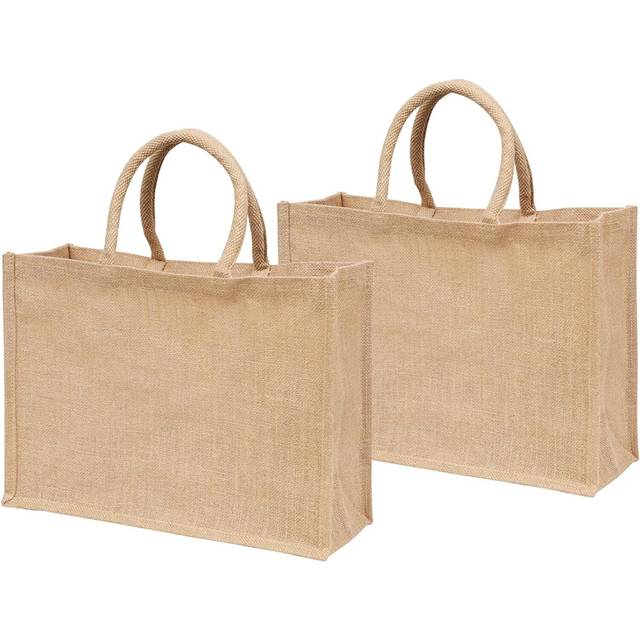Jute Burlap Tote Bags with Handle | Natural Eco-friendly Reusable Grocery Bag | Totes for bridesmaids | By Yogi's Gift? (Pack of 2)