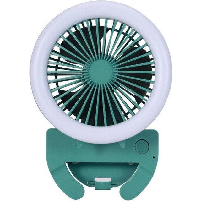 (Green) 2 In 1Multifunction Mini Fan 2 Modes LED Camping Light 3 Speed USB Rechargeable Carabiner Hook Fan Climbing Outdoor Indoor