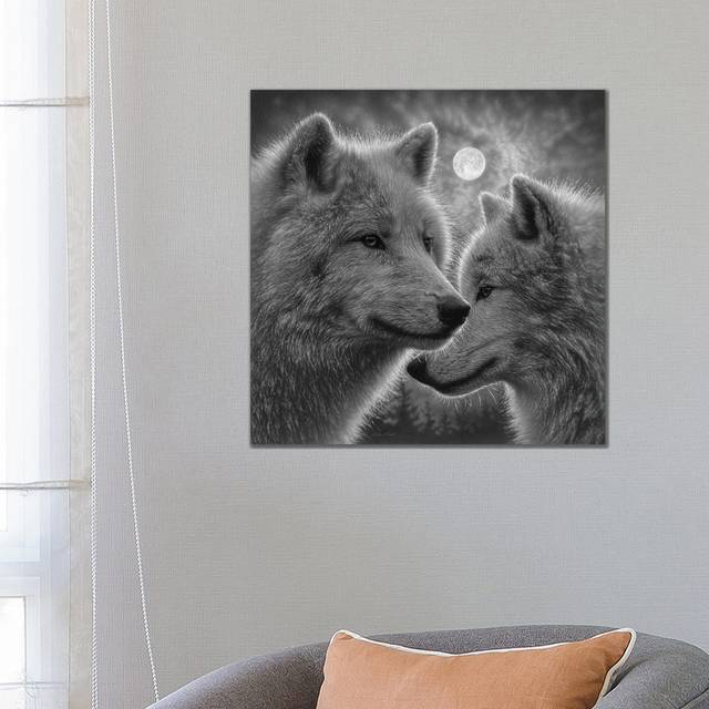 Moonlight Wolf Mates - Black & White by Collin Bogle - Wrapped Canvas Painting (66.04cm H x 66.04cm W)