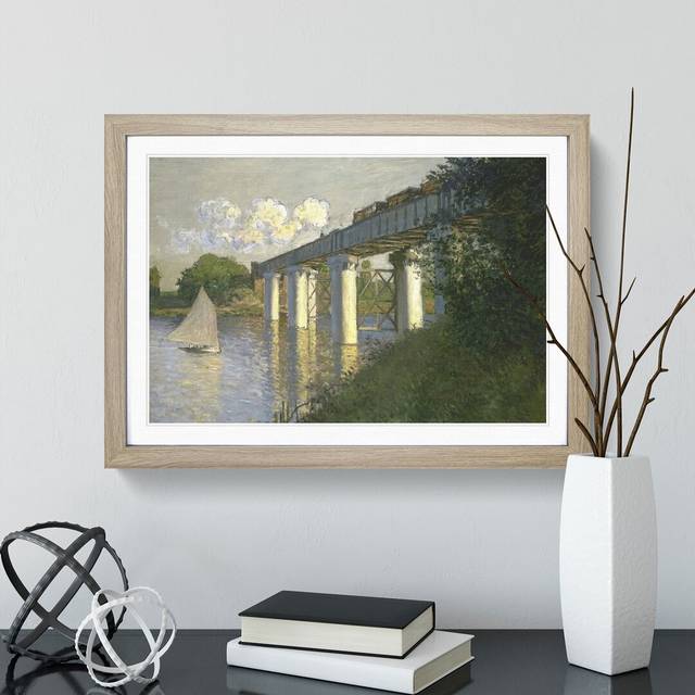 Railroad Bridge, Argenteuil by Claude Monet - Picture Frame Painting - Oak Framed (48cm H x 65cm W x 2cm D)