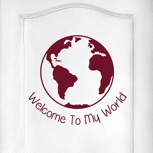 Welcome to My World Door Room Wall Sticker - Burgundy (37cm H X 40cm W)